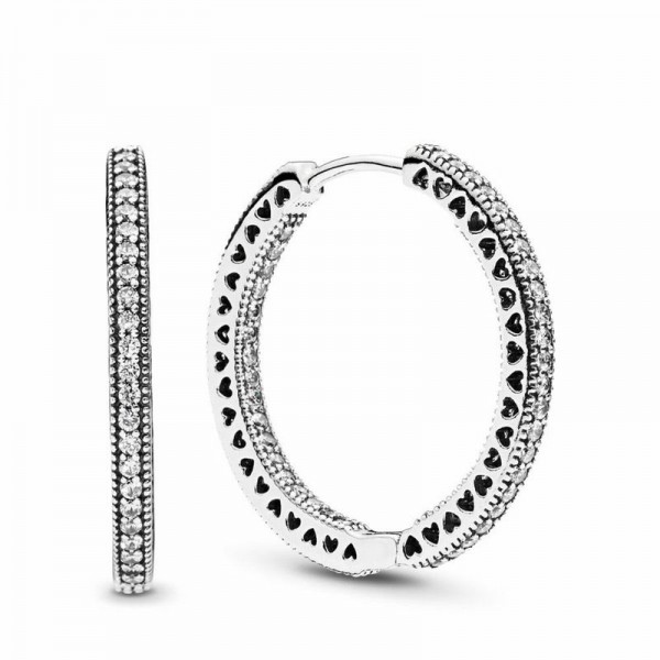 Hearts of Pandora Jewelry Hoop Earrings Sale,Sterling Silver,Clear CZ
