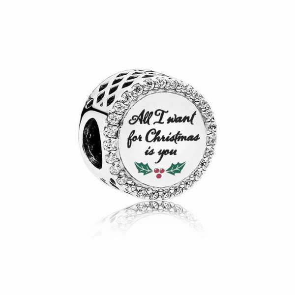 Pandora Jewelry All I Want for Christmas Charm Sale,Sterling Silver,Clear CZ