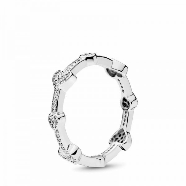 Pandora Jewelry Alluring Hearts Ring Sale,Sterling Silver,Clear CZ