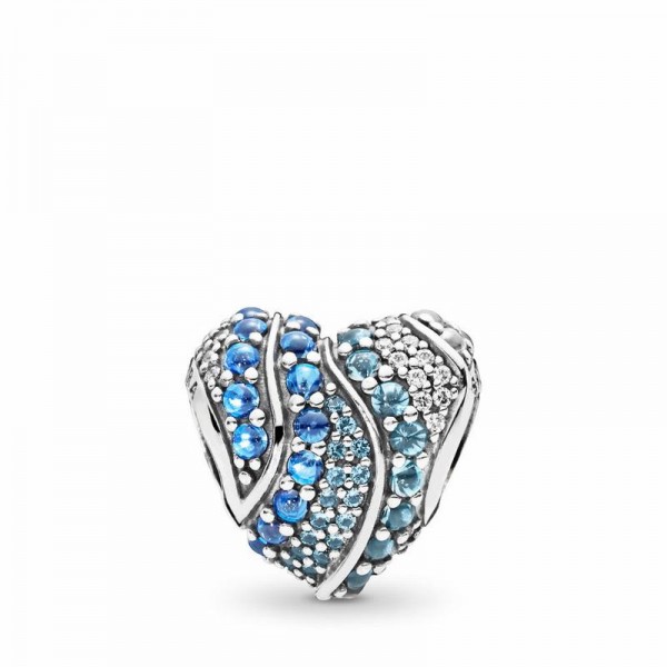 Pandora Jewelry Aqua Heart Charm Sale,Sterling Silver,Clear CZ