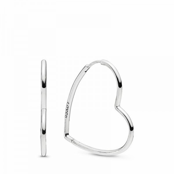 Pandora Jewelry Asymmetric Hearts of Love Hoop Earrings Large Sale,Sterling Silver
