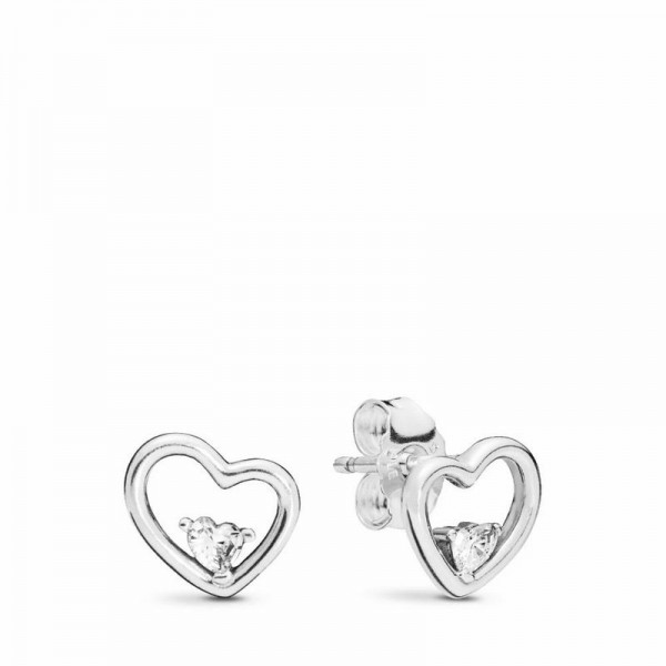 Pandora Jewelry Asymmetric Hearts of Love Earrings Sale,Sterling Silver,Clear CZ