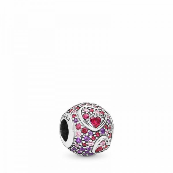 Pandora Jewelry Asymmetric Hearts of Love Charm Sale,Sterling Silver,Clear CZ