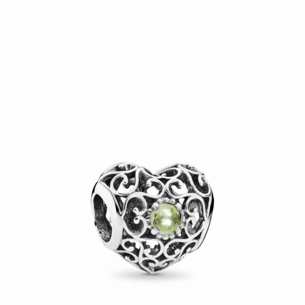 Pandora Jewelry August Signature Heart Charm with Peridot Birthstone Sale,Sterling Silver