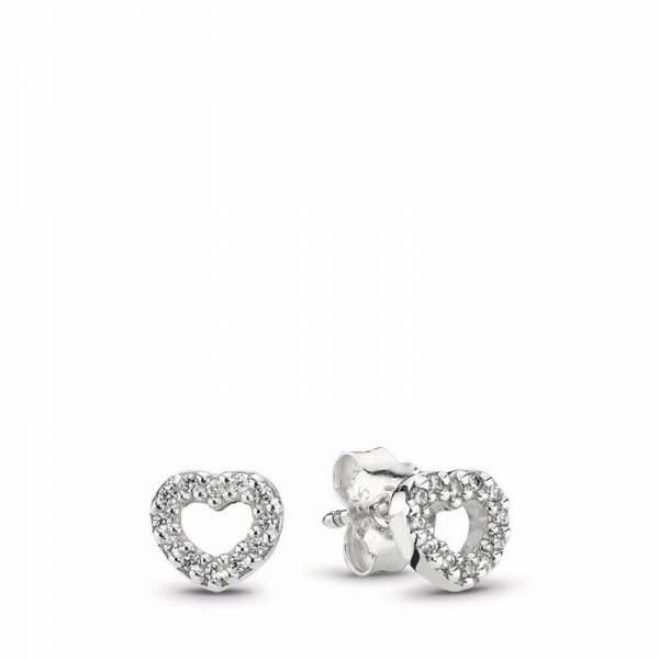 Pandora Jewelry Be My Valentine Heart Stud Earrings Sale,Sterling Silver,Clear CZ
