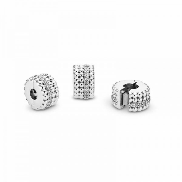 Pandora Jewelry Beaded Brilliance Clip Charm Sale,Sterling Silver,Clear CZ