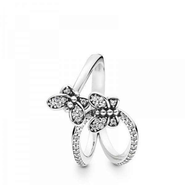 Pandora Jewelry Bedazzling Butterflies Ring Sale,Sterling Silver,Clear CZ