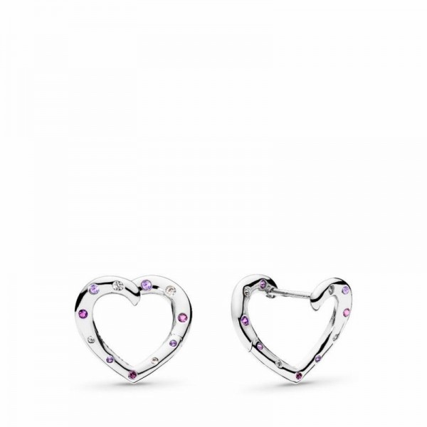 Pandora Jewelry Bright Hearts Hoop Earrings Sale,Sterling Silver,Clear CZ