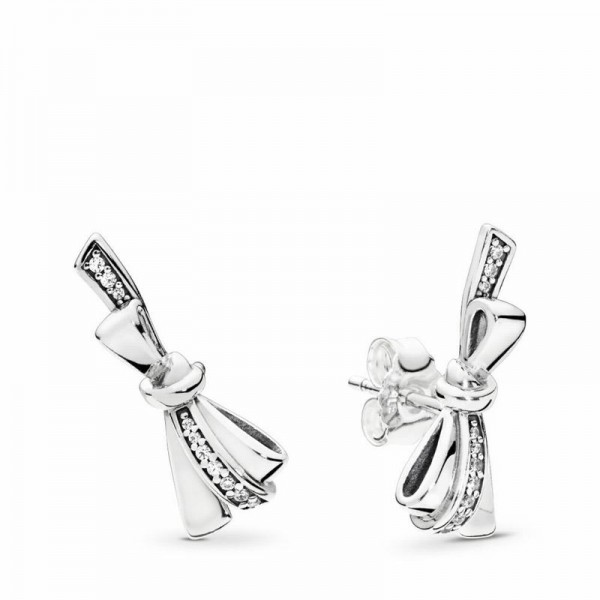 Pandora Jewelry Brilliant Bows Stud Earrings Sale,Sterling Silver,Clear CZ