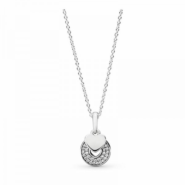 Pandora Jewelry Celebration Hearts Pendant Necklace Sale,Sterling Silver,Clear CZ