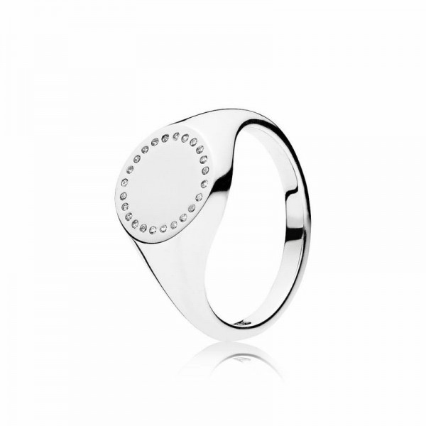 Pandora Jewelry Circle Signet Ring Sale,Sterling Silver,Clear CZ