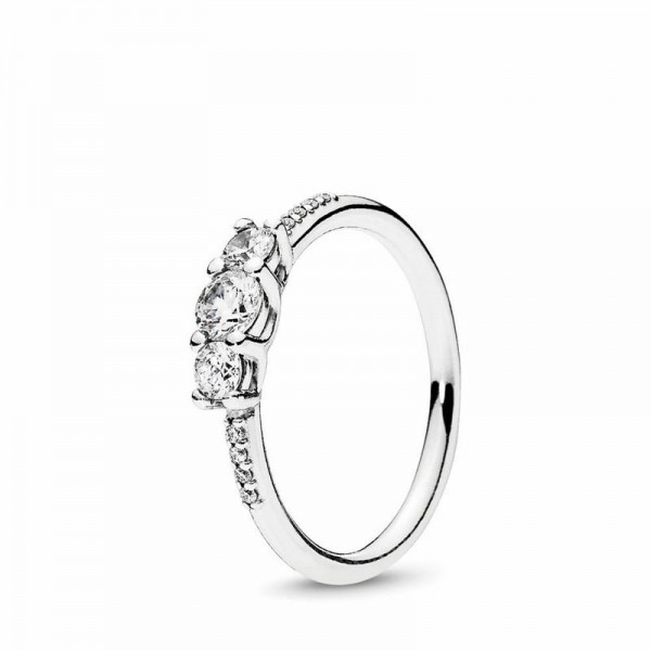 Pandora Jewelry Clear Three-Stone Ring Sale,Sterling Silver,Clear CZ