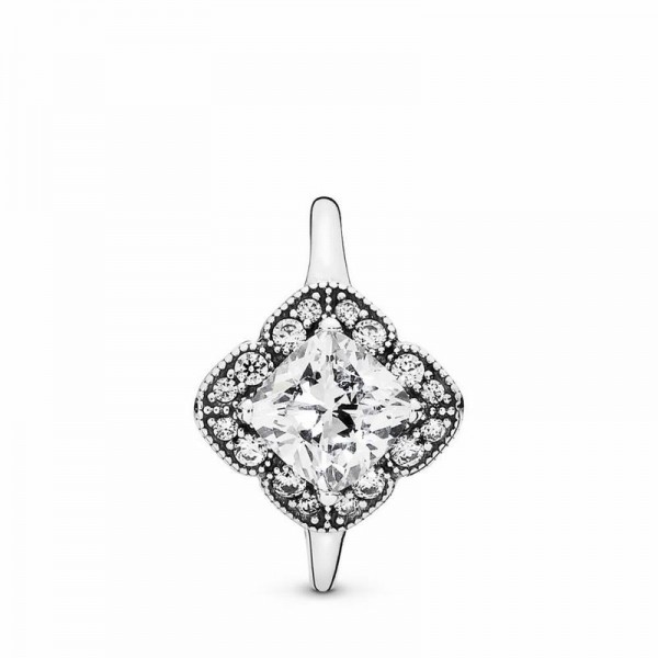 Pandora Jewelry Crystalized Floral Fancy Ring Sale,Sterling Silver,Clear CZ