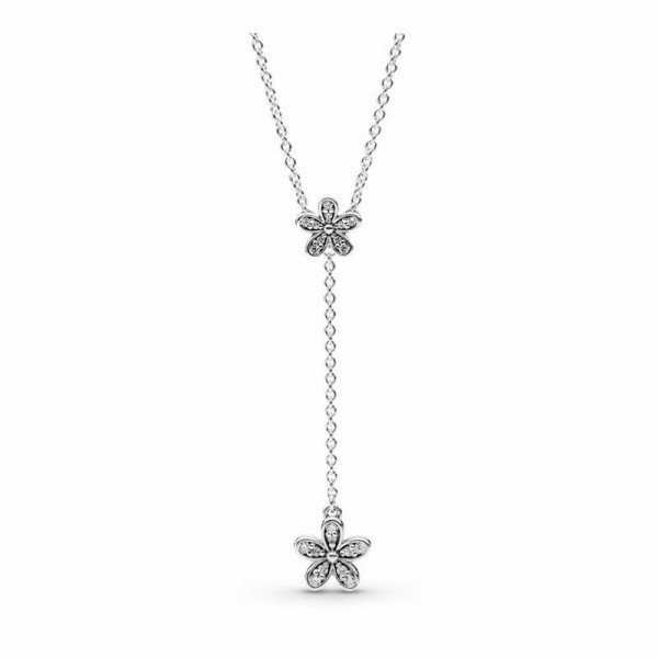 Pandora Jewelry Dazzling Daisies Necklace Sale,Sterling Silver,Clear CZ
