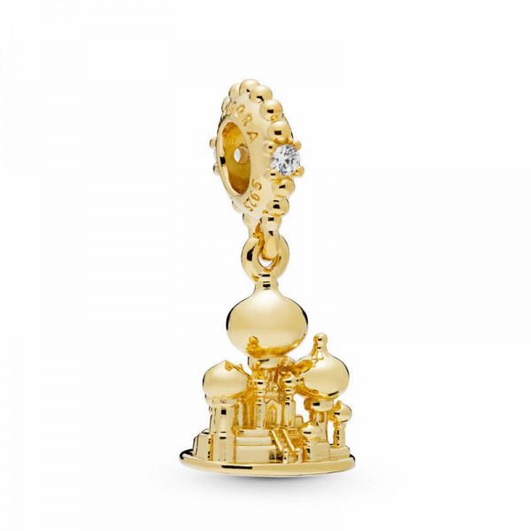 Pandora Jewelry Disney Agrabah Castle Dangle Charm Sale,18ct Gold Plated,Clear CZ