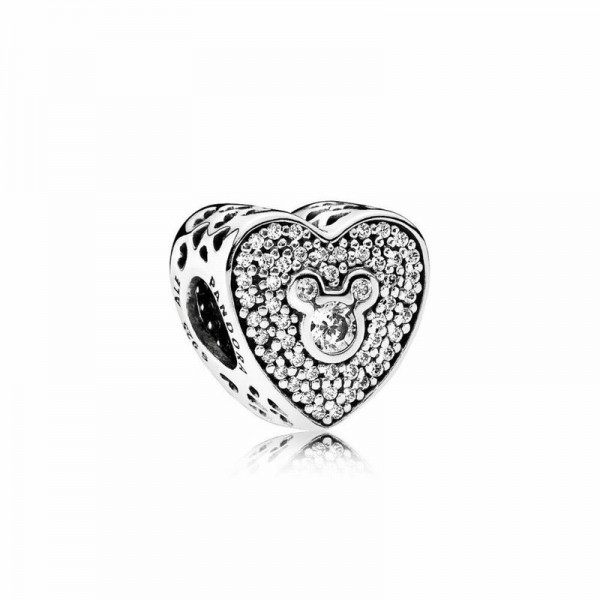 Pandora Jewelry Disney Mickey & Minnie Sparkling Heart Charm Sale,Sterling Silver,Clear CZ