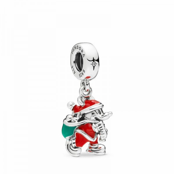 Pandora Jewelry Disney Santa Mickey & Gift Bag Dangle Charm Sale,Sterling Silver,Clear CZ