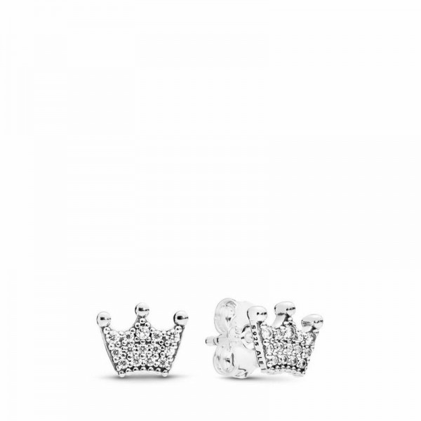 Pandora Jewelry Enchanted Crowns Stud Earrings Sale,Sterling Silver,Clear CZ