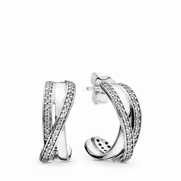 Pandora Jewelry Entwined Hoop Earrings Sale,Sterling Silver,Clear CZ
