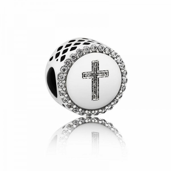 Pandora Jewelry Faith Cross Charm Sale,Sterling Silver,Clear CZ