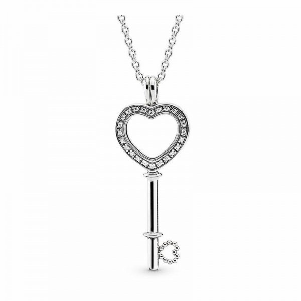 Pandora Jewelry Floating Locket Heart Key Necklace Sale,Sterling Silver,Clear CZ