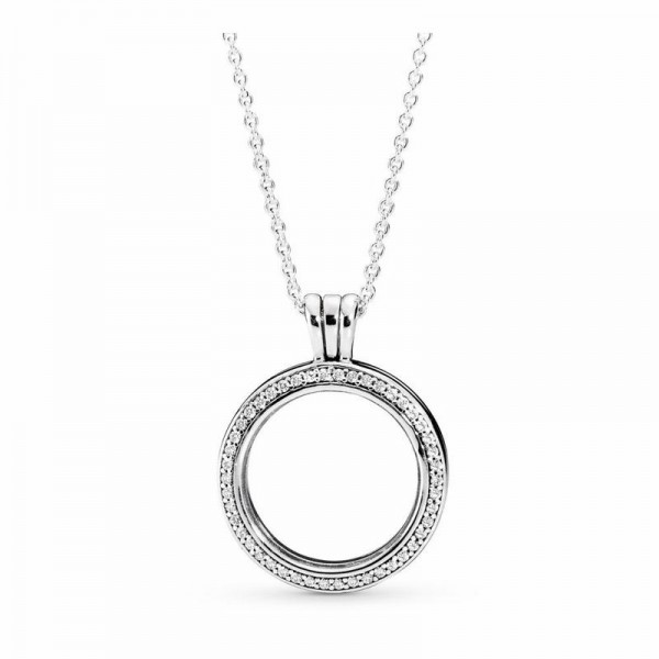 Pandora Jewelry Floating Lockets Sparkling Necklace Sale,Sterling Silver,Clear CZ