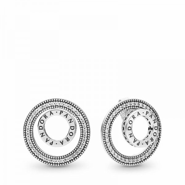 Pandora Jewelry Forever Signature Earrings Sale,Sterling Silver,Clear CZ