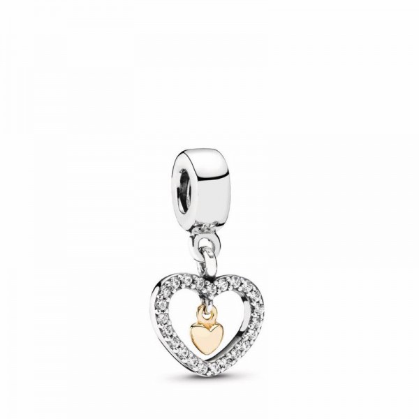 Pandora Jewelry Forever in My Heart Charm Sale,Two Tone,Clear CZ