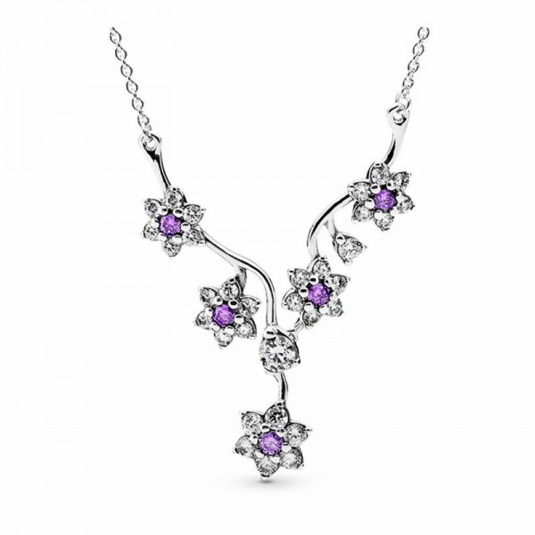 Pandora Jewelry Forget Me Not Necklace Sale,Sterling Silver,Clear CZ