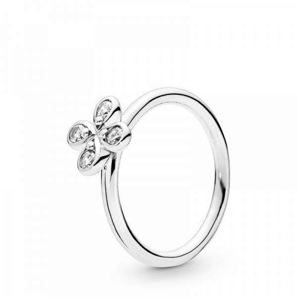 Pandora Jewelry Four-Petal Flower Ring Sale,Sterling Silver,Clear CZ