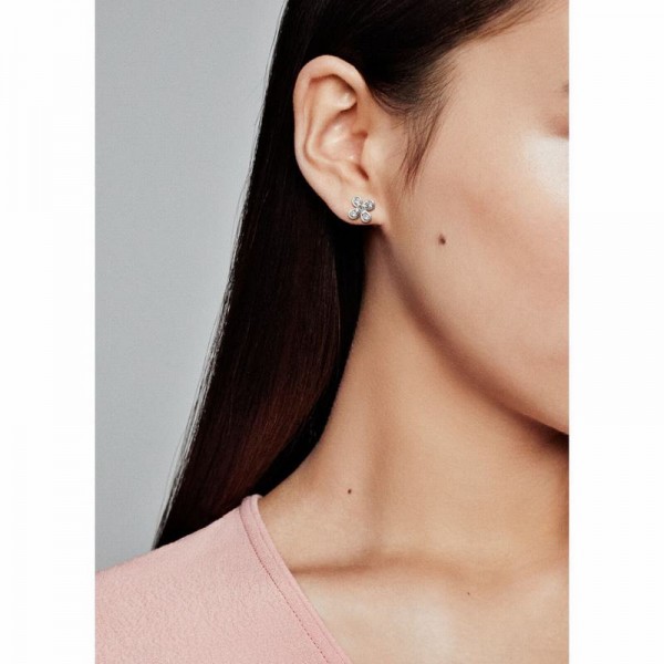 Pandora Jewelry Four-Petal Flower Stud Earrings Sale,Sterling Silver,Clear CZ