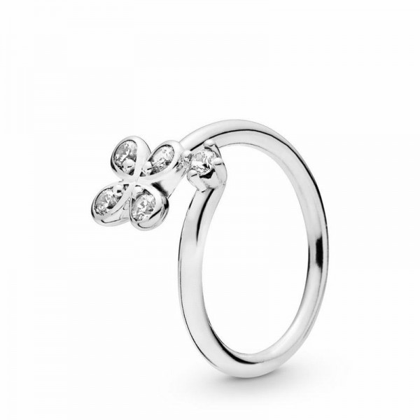 Pandora Jewelry Four-Petal Flowers Twisted Ring Sale,Sterling Silver,Clear CZ