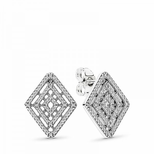 Pandora Jewelry Geometric Lines Stud Earrings Sale,Sterling Silver,Clear CZ