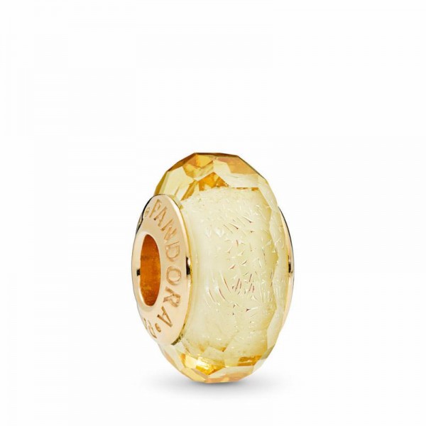 Pandora Jewelry Golden Faceted Murano Glass Charm Sale,18ct Gold Plated