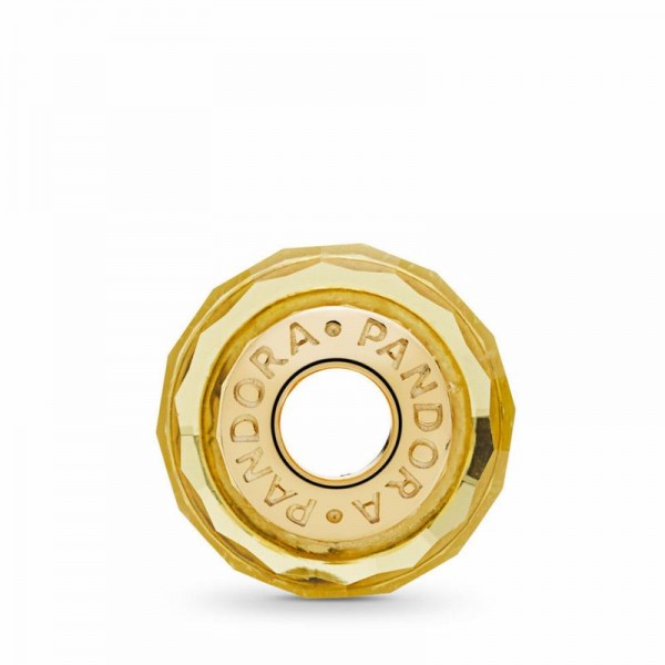 Pandora Jewelry Golden Faceted Murano Glass Charm Sale,18ct Gold Plated