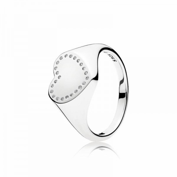 Pandora Jewelry Heart Signet Ring Sale,Sterling Silver,Clear CZ