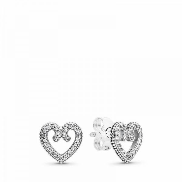 Pandora Jewelry Heart Swirls Stud Earrings Sale,Sterling Silver,Clear CZ