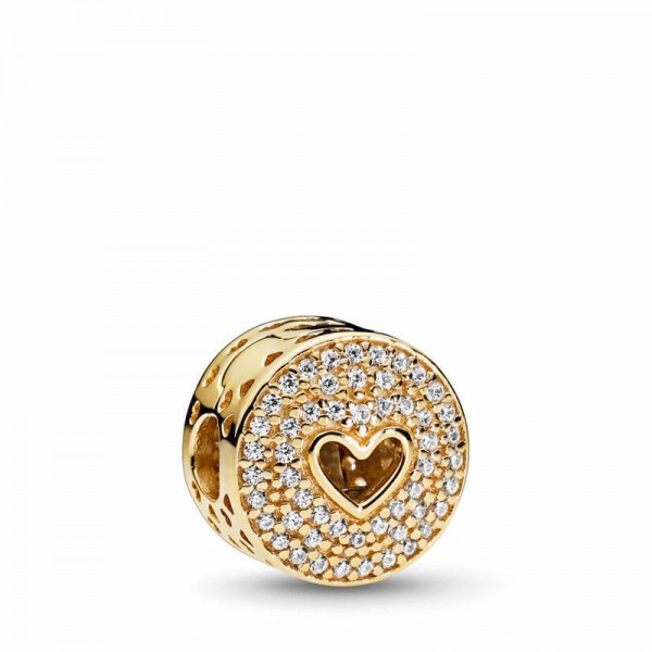 Pandora Jewelry Heart of Luxury Clip Charm Sale,14k Gold,Clear CZ