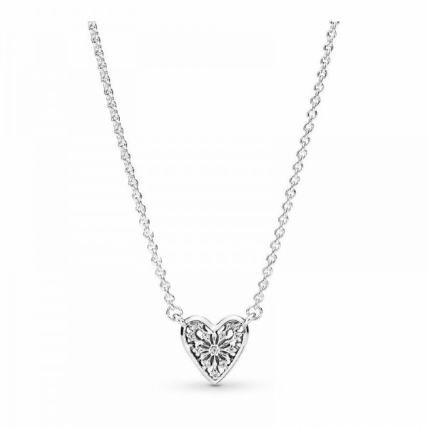 Pandora Jewelry Heart of Winter Necklace Sale,Sterling Silver,Clear CZ