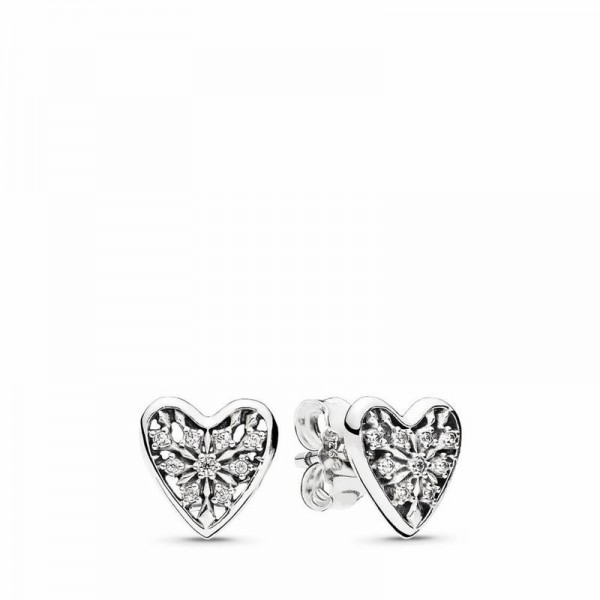 Pandora Jewelry Hearts of Winter Stud Earrings Sale,Sterling Silver,Clear CZ
