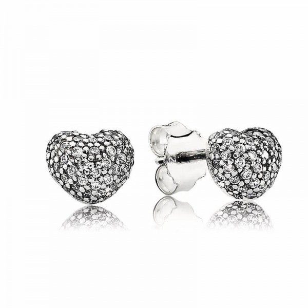 Pandora Jewelry In My Heart Pavé Stud Earrings Sale,Sterling Silver,Clear CZ