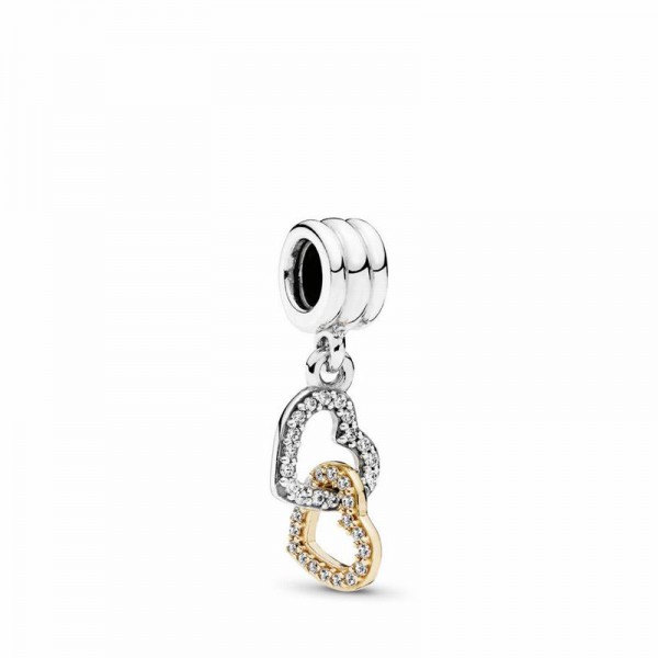 Pandora Jewelry Interlocked Hearts Dangle Charm Sale,Two Tone,Clear CZ
