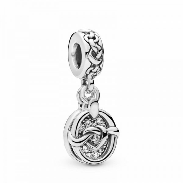 Pandora Jewelry Knotted Heart Dangle Charm Sale,Sterling Silver,Clear CZ