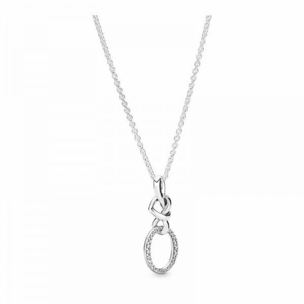 Pandora Jewelry Knotted Heart Necklace Sale,Sterling Silver,Clear CZ