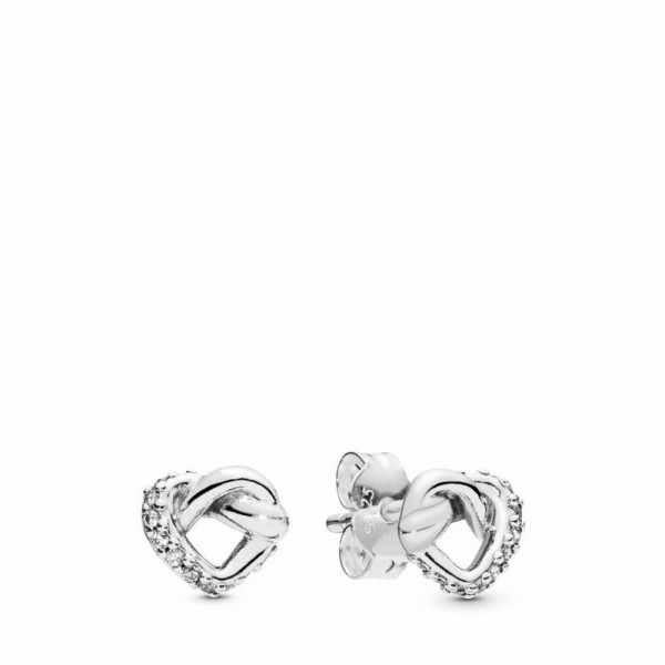 Pandora Jewelry Knotted Heart Stud Earrings Sale,Sterling Silver,Clear CZ