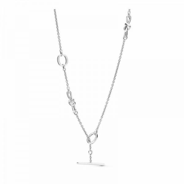 Pandora Jewelry Knotted Heart T-Bar Necklace Sale,Sterling Silver