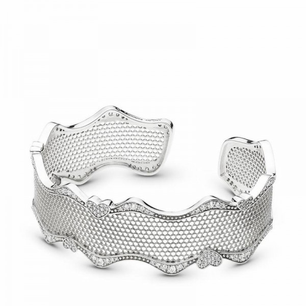 Pandora Jewelry Lace of Love Bracelet Cuff Sale,Sterling Silver,Clear CZ