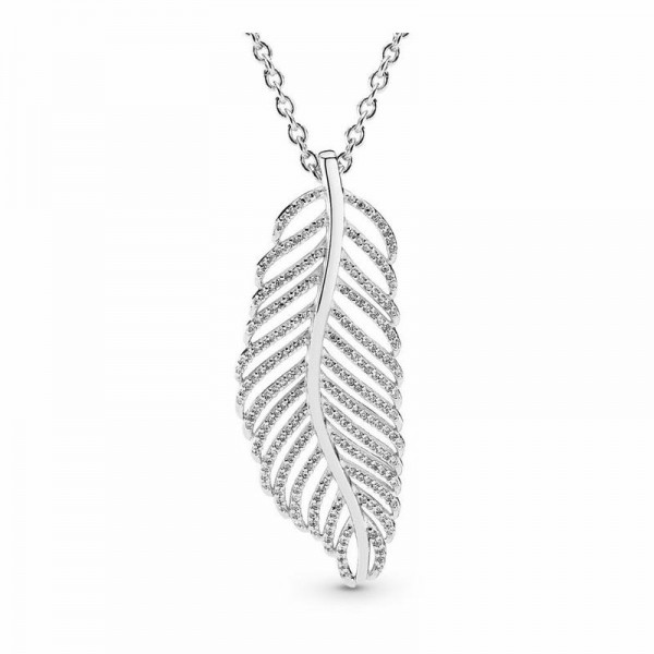 Pandora Jewelry Light as a Feather Pendant Necklace Sale,Sterling Silver,Clear CZ