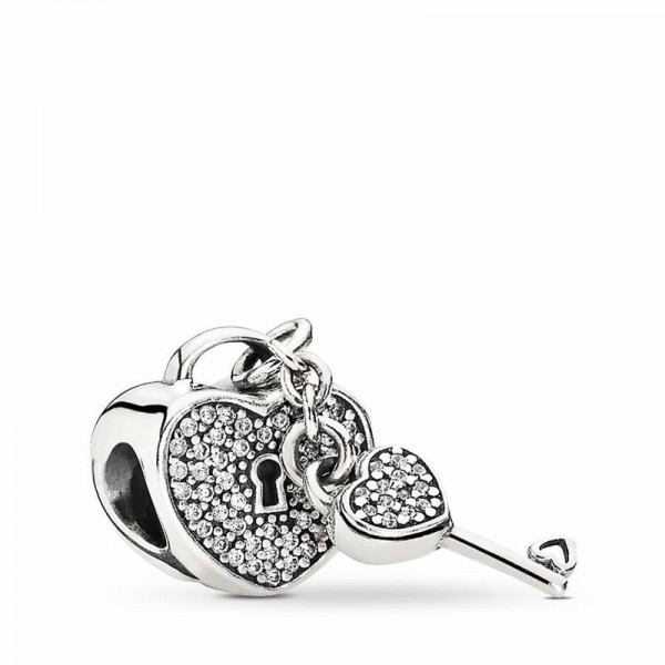 Pandora Jewelry Lock Of Love Charm Sale,Sterling Silver,Clear CZ