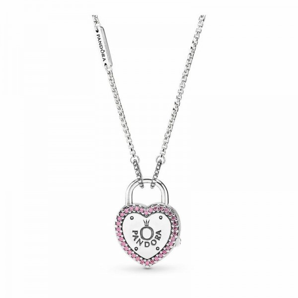 Pandora Jewelry Lock Your Promise Necklace Sale,Sterling Silver,Clear CZ
